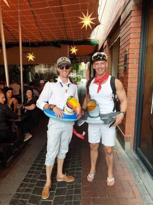 Cape Town 7's supporters in costume raising a toast at Vasco's