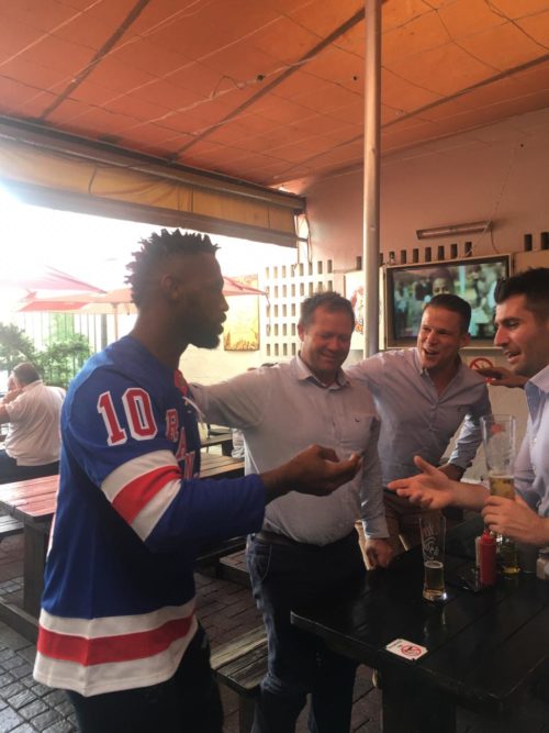 Siya Kolisi celebrating with the Vasco's crowd on a Friday night